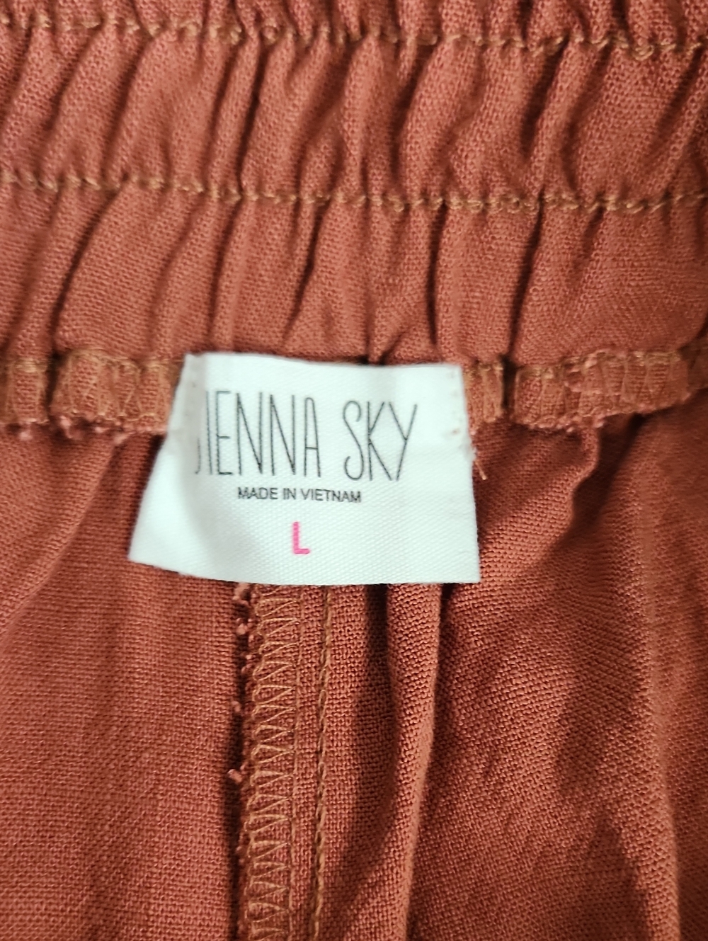 Rust Wide-Leg Linen Drawstring Pants - Picture 2 of 5